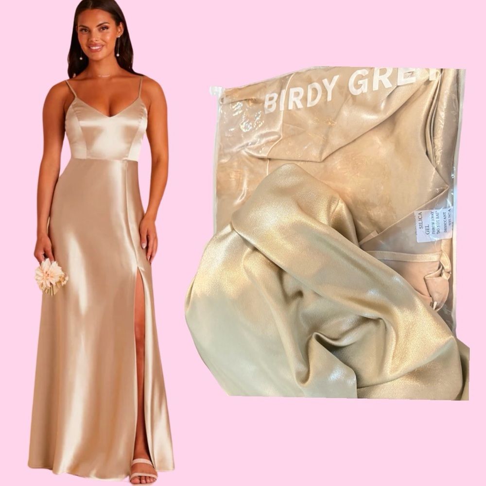Gold Sleeveless V-Neck Gown with Slit